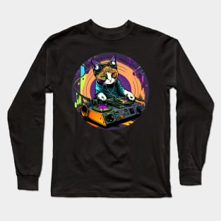 DJ Cat Is In The House - Splash 90s - Cat DJ Long Sleeve T-Shirt